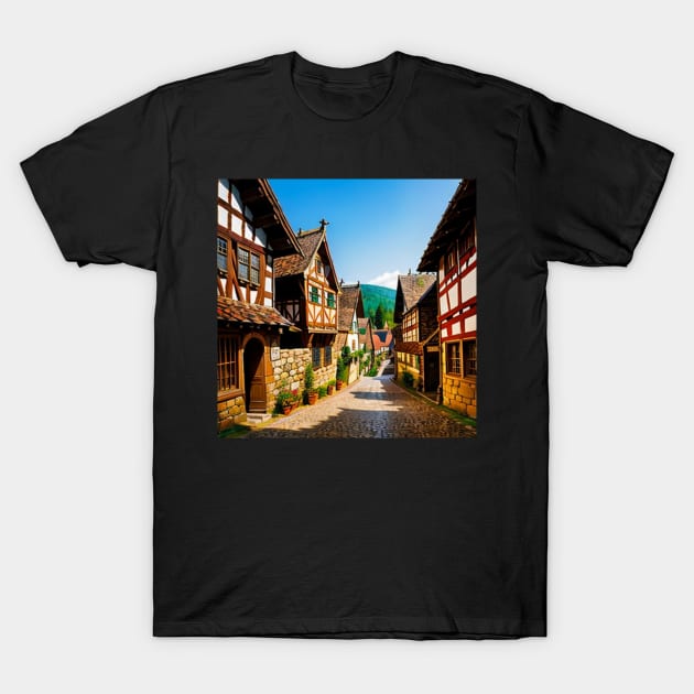 Medieval Village - Middle Ages German Architecture T-Shirt by CursedContent